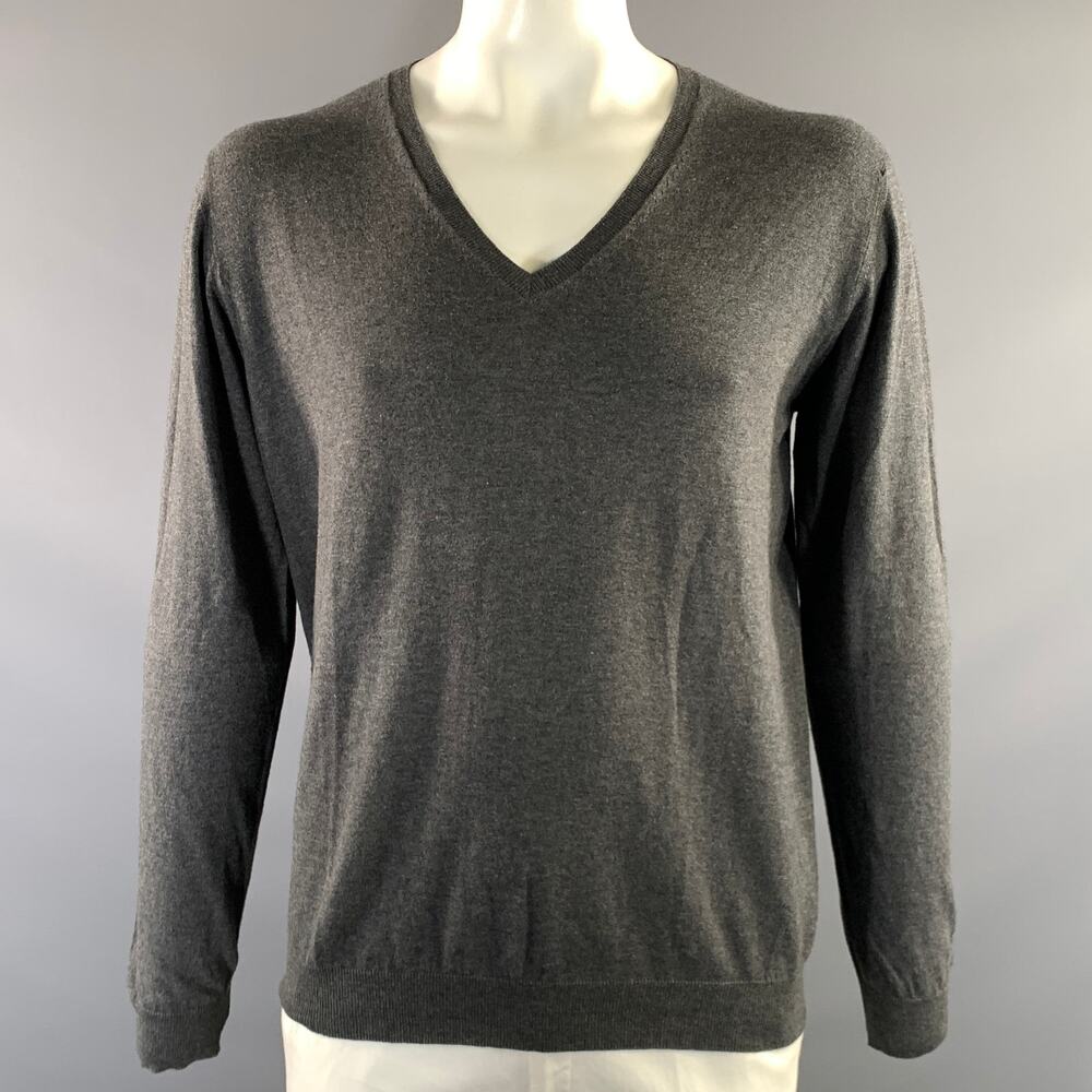 PRADA Size 44 Grey Cotton Cashmere V Neck Sweater